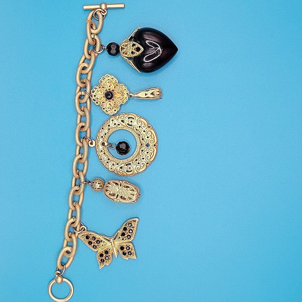Vintage Gold and Black Charm Bracelet
